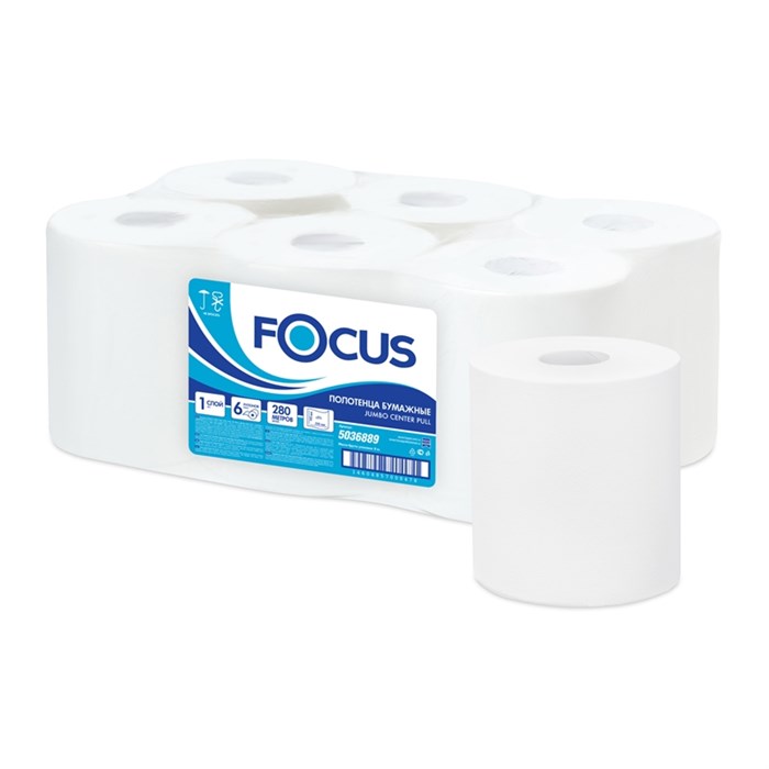Полотенца бумажные в рулонах Focus Jumbo, 1-слойные, 280м/рул, ЦВ, белые - фото 345760