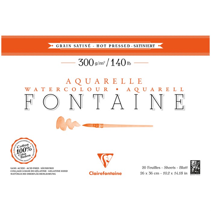 Альбом для акварели 20л., 26*36, на склейке Clairefontaine "Fontaine Grain satin?", 300г/м2, горяч.п - фото 353125