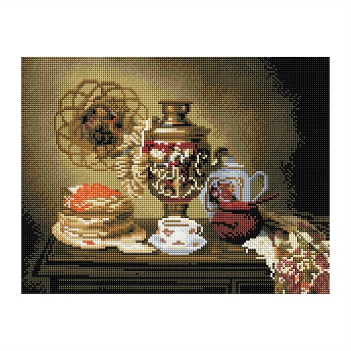 Алмазная мозаика ТРИ СОВЫ "Чаепитие", 30*40см, холст на деревянном подрамнике, картонная коробка с п - фото 353273