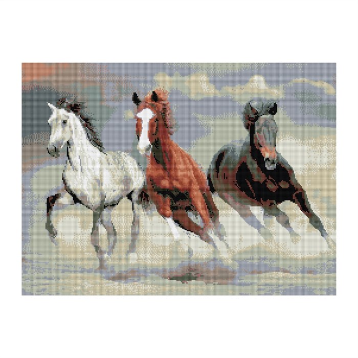 Алмазная мозаика ТРИ СОВЫ "Тройка лошадей", 50*70см, холст, картонная коробка с пластиковой ручкой - фото 354001