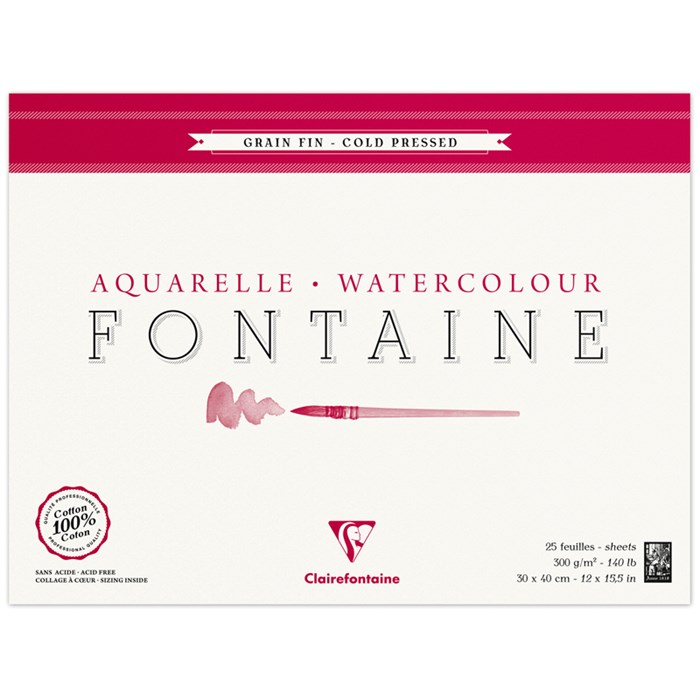 Альбом для акварели 25л., 30*40, на склейке Clairefontaine "Fontaine Grain Fin", 300г/м2, холод.прес - фото 354485