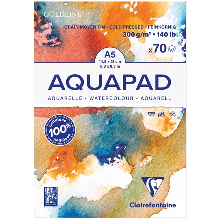 Альбом для акварели, 70л., А5, на склейке Clairefontaine "Goldline Aqua", 300г/м2, холод. прессовани - фото 354537
