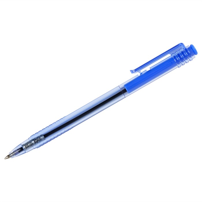 Ручка шариковая автоматическая СТАММ "500" синяя, 0,7мм, тонированный корпус - фото 357800