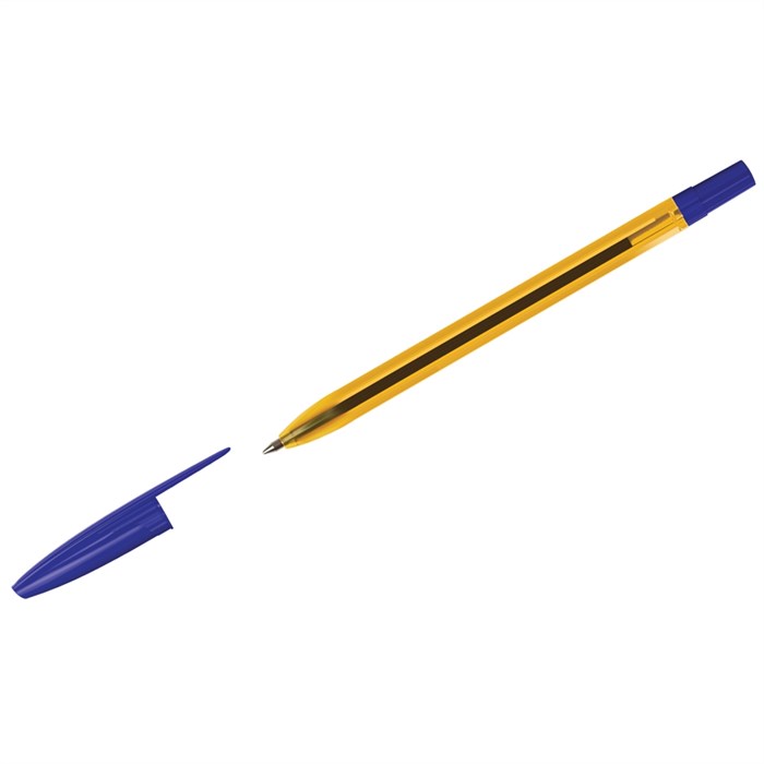 Ручка шариковая СТАММ "111" синяя, 1,0мм, тонированный оранжевый корпус - фото 357844