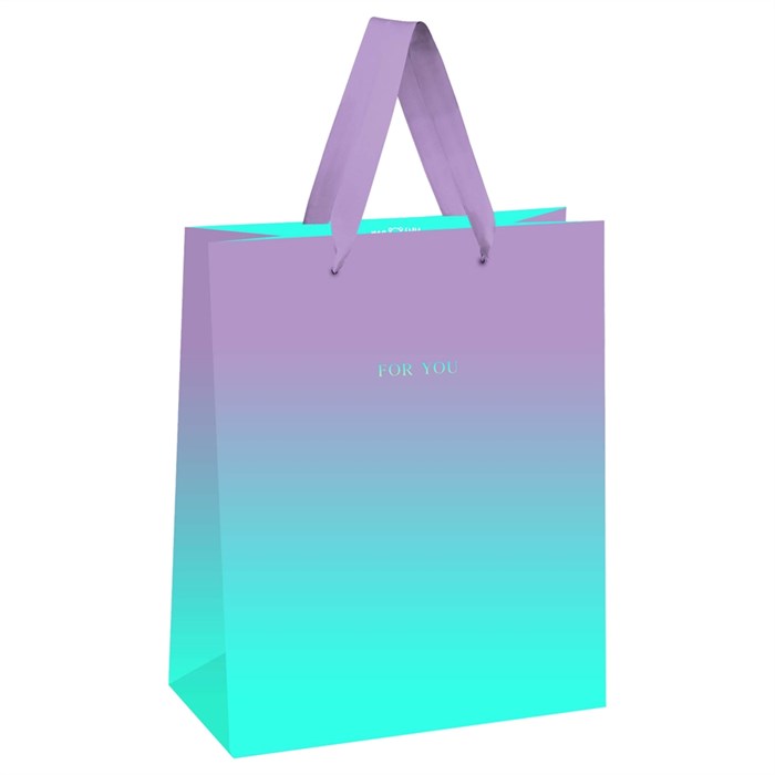 Пакет подарочный 26*32*12см MESHU "Duotone. Turquoise-Lilac gradient", отд. фольгой, матовая ламинац - фото 368225