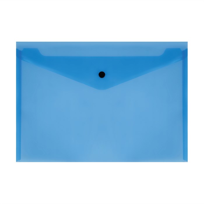 Папка-конверт на кнопке СТАММ А4, 150мкм, пластик, прозрачная, синяя - фото 371783
