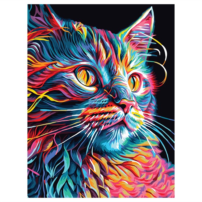 Картина по номерам на холсте ТРИ СОВЫ "Неоновый кот", 30*40, с акриловыми красками и кистями - фото 371836