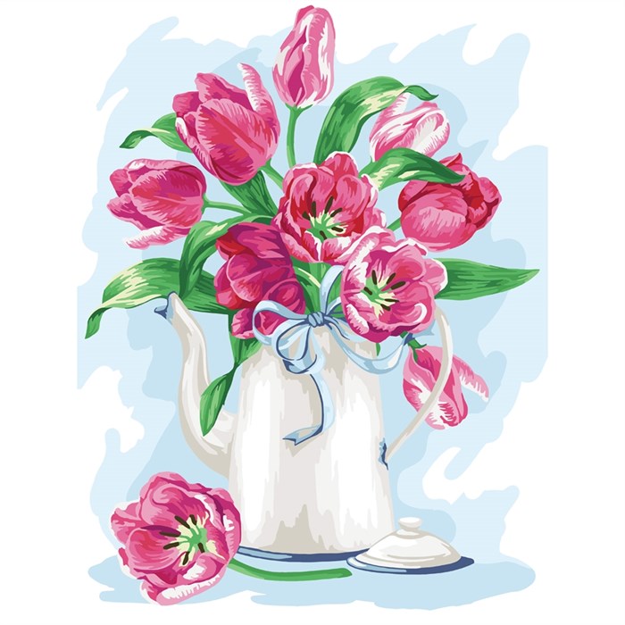 Картина по номерам на холсте ТРИ СОВЫ "Розовые тюльпаны", 30*40, с акриловыми красками и кистями - фото 372020