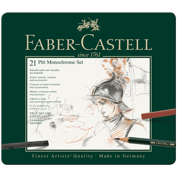 Набор художественных изделий Faber-Castell "Pitt Monochrome", 21 предмет, метал. кор. - фото 373527