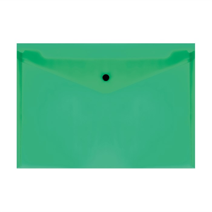 Папка-конверт на кнопке СТАММ А4, 150мкм, пластик, прозрачная, зеленая - фото 374761