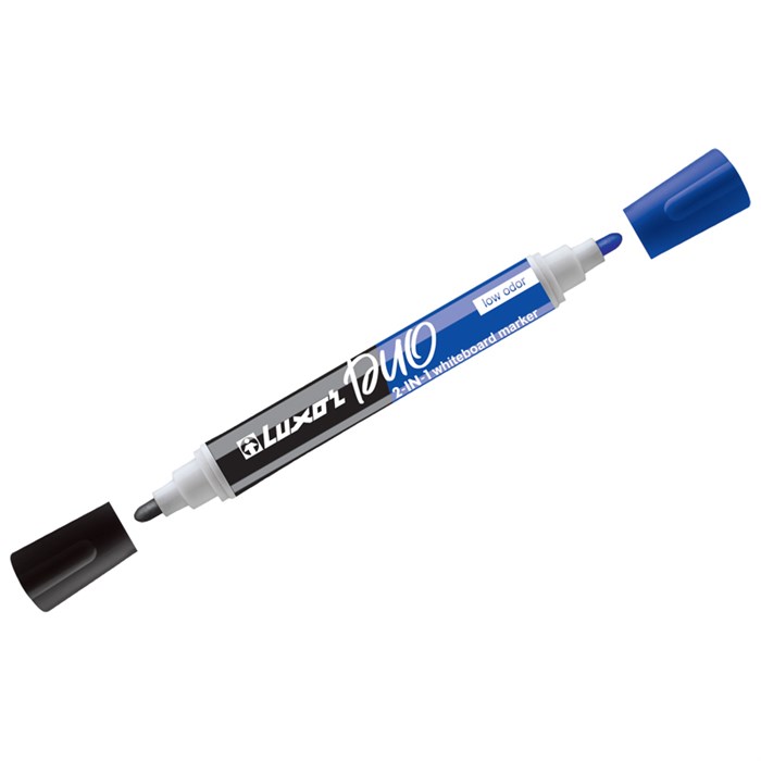 Маркер для белых досок двухсторонний Luxor "Duorite" черный/синий,  пулевидный, 1-3мм - фото 375804