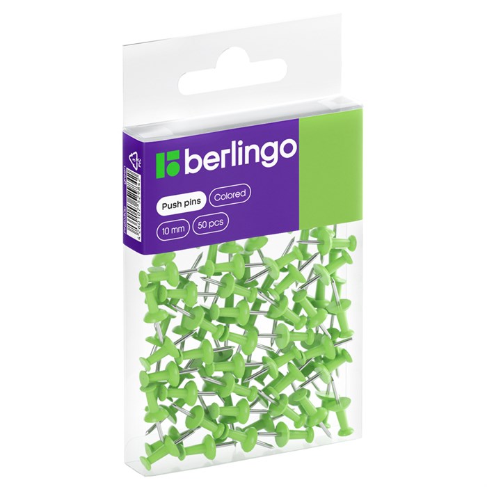 Кнопки силовые Berlingo, 50шт., цветные, ПВХ упак., европодвес, зеленые - фото 376517