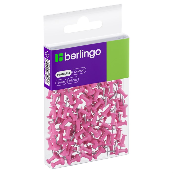 Кнопки силовые Berlingo, 50шт., цветные, ПВХ упак., европодвес, розовые - фото 376522