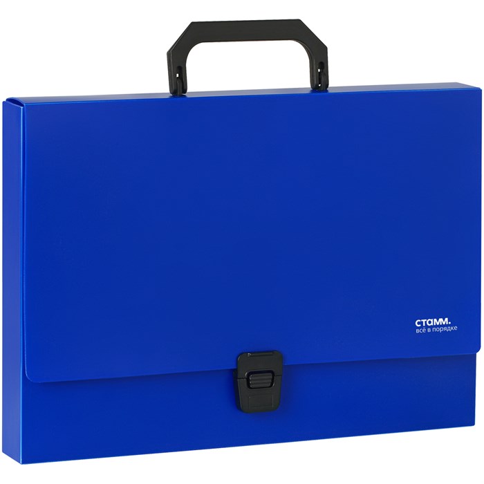 Папка-портфель 1 отделение СТАММ "Стандарт" А4, 1000мкм, на замке, пластик, синяя - фото 377411