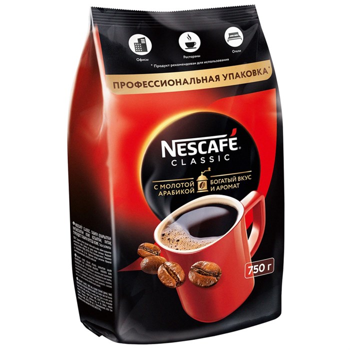 Кофе растворимый Nescafe "Classic", гранулированный/порошкообразный с молотым, мягкая упаковка, 750г - фото 377640