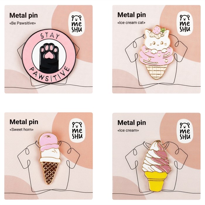 Набор металлических значков MESHU "Sweet cats", эмаль, 4шт - фото 378889