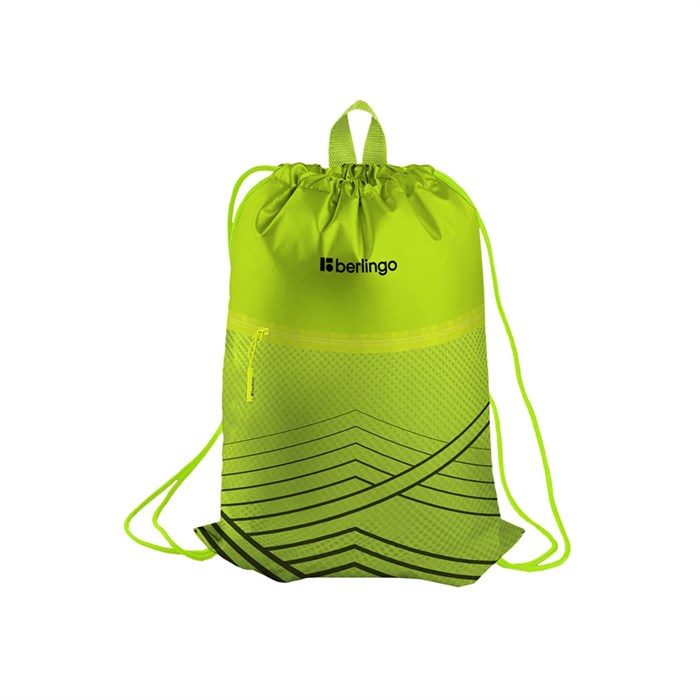 Мешок для обуви 1 отделение Berlingo "Green geometry", 360*470мм, карман на молнии - фото 380610