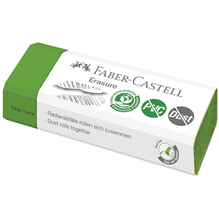 Ластик Faber-Castell "Erasure" PVC-Free & Dust-Free, прямоугольный, картонный футляр, 63*22*13мм, св - фото 380815