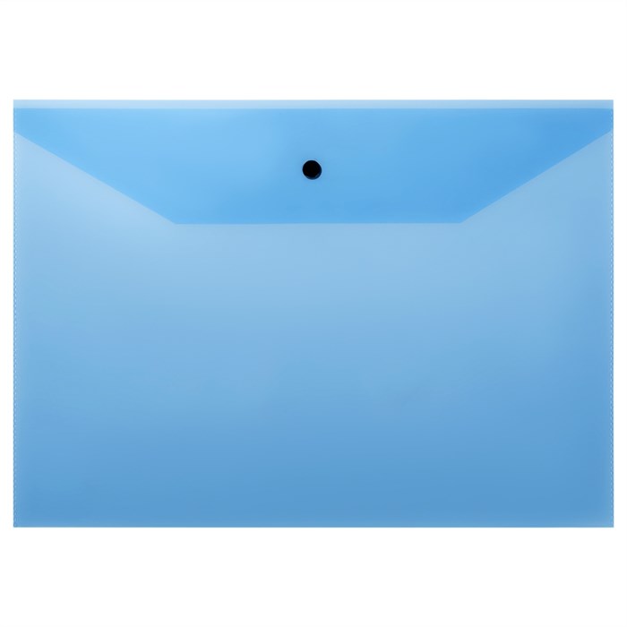 Папка-конверт на кнопке СТАММ А4, 120мкм, пластик, прозрачная, синяя - фото 383998