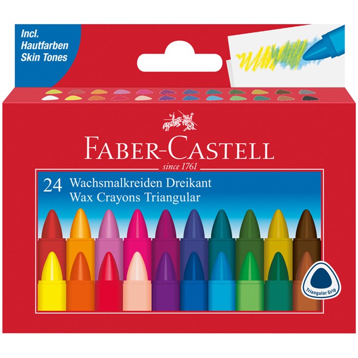Мелки восковые Faber-Castell, 24 цв., трехгранные, картонная упаковка - фото 385056