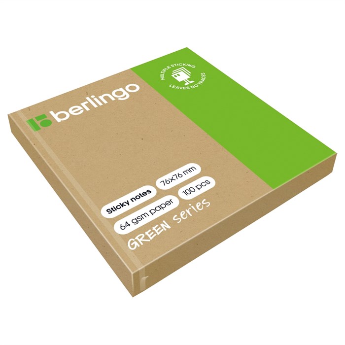 Самоклеящийся блок Berlingo "Green Series", 76*76мм, 100л., крафтовая бумага - фото 388722
