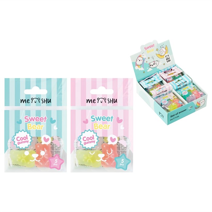 Набор ластиков MESHU "Candy Bear" 5шт., ПВХ, 20*15*9мм - фото 388908
