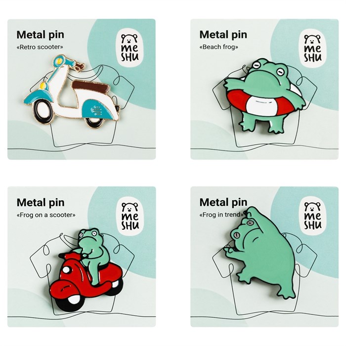 Набор металлических значков MESHU "Frog in trend", эмаль, 4шт - фото 389032