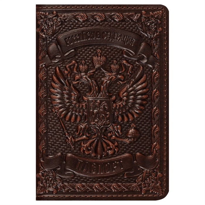 Обложка для паспорта Кожевенная мануфактура, нат. кожа, "Герб", коричневый - фото 391617