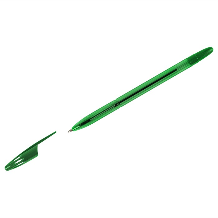 Ручка шариковая СТАММ "555" зеленая, 0,7мм, тонированный корпус - фото 391816