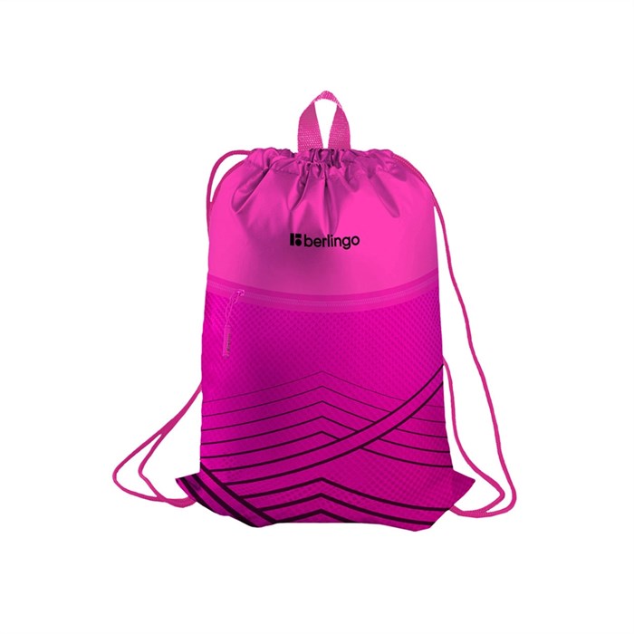 Мешок для обуви 1 отделение Berlingo "Pink geometry", 360*470мм, карман на молнии - фото 394919