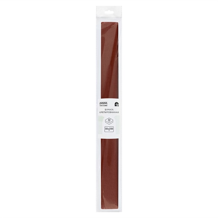 Бумага крепированная ТРИ СОВЫ, 50*250см, 32г/м2, коричневая, в рулоне, пакет с европодвесом - фото 398535