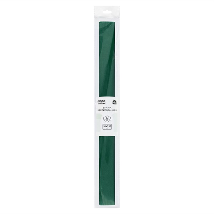 Бумага крепированная ТРИ СОВЫ, 50*250см, 32г/м2, темно-зеленая, в рулоне, пакет с европодвесом - фото 398597