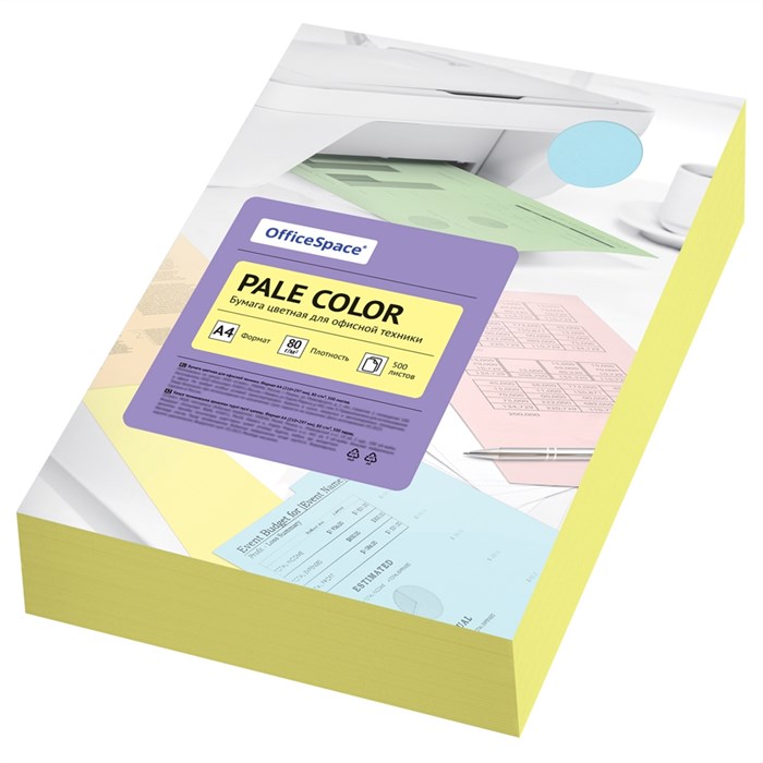 Бумага цветная OfficeSpace "Pale Color", А4, 80г/м2, 500л., (желтый) - фото 398685