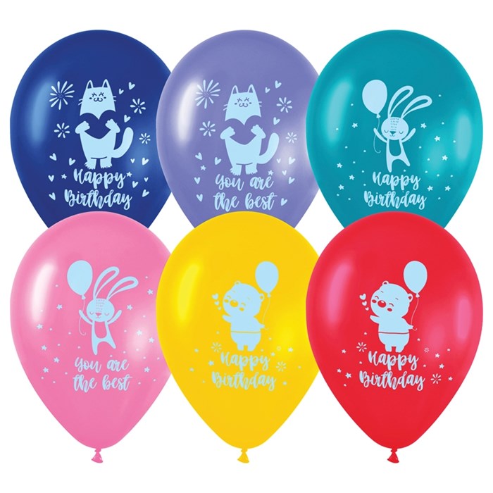 Воздушные шары,  25шт., М12/30см, MESHU "Happy birthday", пастель, ассорти - фото 398851