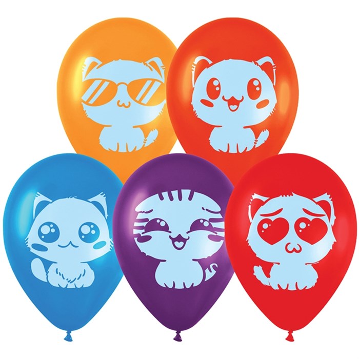 Воздушные шары,  50шт., М12/30см, MESHU "Cute kittens", пастель, ассорти - фото 398863