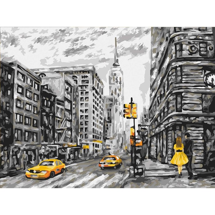 Картина по номерам на картоне ТРИ СОВЫ "Желтый Нью-Йорк", 30*40см, с акриловыми красками и кистями - фото 406577