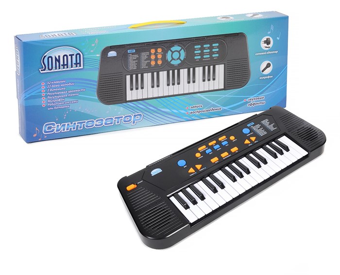 Синтезатор "SONATA" с микрофоном и адаптером, руссиф.инструкция и панель.32 клавиши,3 ритма,22 демо - фото 413777