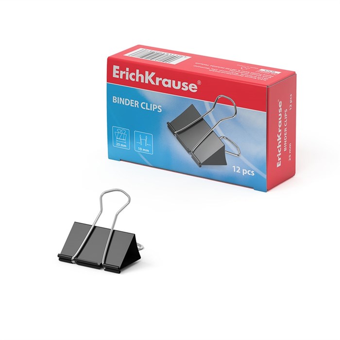 Зажимы для бумаг ErichKrause Classic, 25мм, черный  (в коробке по 12 шт.) - фото 449800