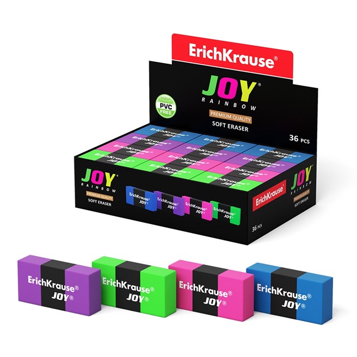 Ластик ErichKrause JOY® Rainbow Neon (в коробке по 36 шт.) - фото 451107