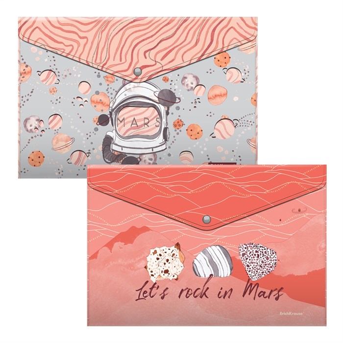 Набор из 4 папок-конвертов на кнопке пластиковых ErichKrause® Martian Girl, A4, ассорти - фото 452798
