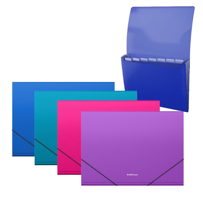 Папка-картотека пластиковая ErichKrause Diagonal Vivid, с 7 отделениями, A4, ассорти (в пакете по 4 шт.) - фото 455699