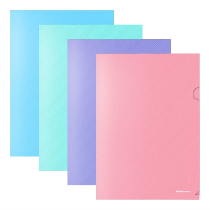 Папка-уголок пластиковая ErichKrause Diagonal Pastel, A4, непрозрачный, ассорти (в пакете по 12 шт.) - фото 456313