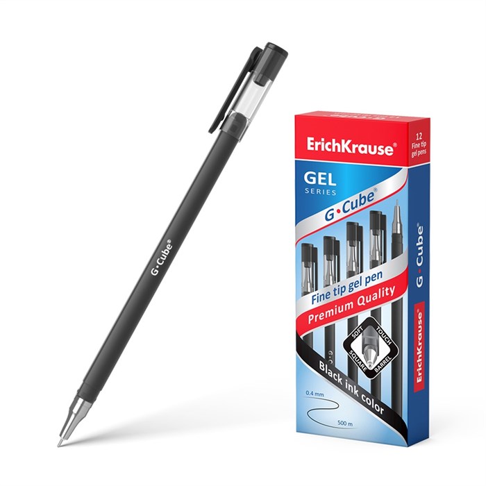Ручка гелевая ErichKrause G-Cube® Stick Classic 0.5, цвет чернил черный (в коробке по 12 шт.) - фото 459783