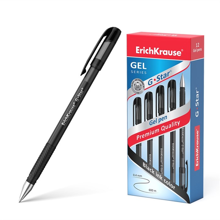 Ручка гелевая ErichKrause G-Star® Stick&Grip Original 0.5, цвет чернил черный (в коробке по 12 шт.) - фото 459865