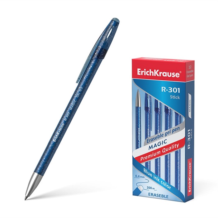 Ручка гелевая сo стираемыми чернилами ErichKrause R-301 Magic Gel Stick 0.5, цвет чернил синий (в коробке по 12 шт.) - фото 460013