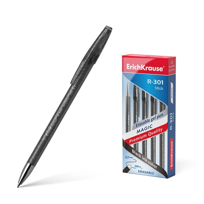 Ручка гелевая сo стираемыми чернилами ErichKrause R-301 Magic Gel Stick 0.5, цвет чернил черный (в коробке по 12 шт.) - фото 460014