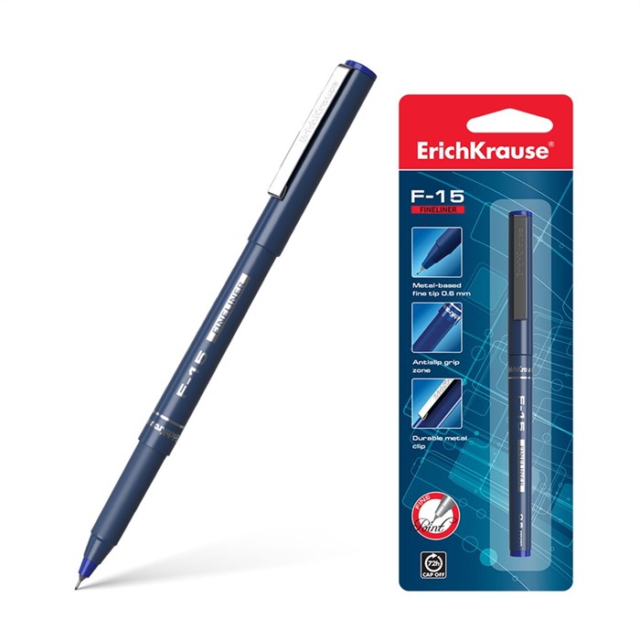 Ручка капиллярная ErichKrause F-15 Stick Classic, цвет чернил синий (в блистере по 1 шт.) - фото 460025