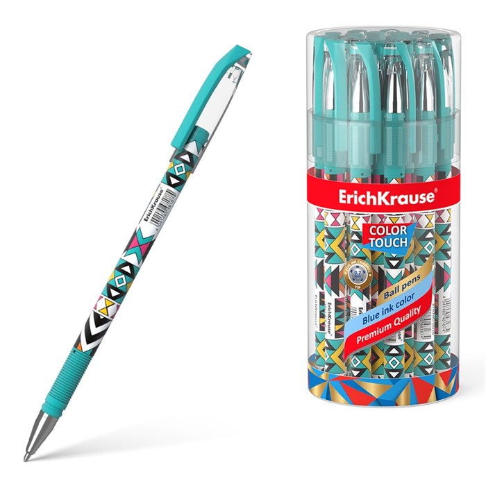 Ручка шариковая ErichKrause ColorTouch Stick Ornament 0.7, цвет чернил синий (в тубусе по 24 шт.) - фото 460142