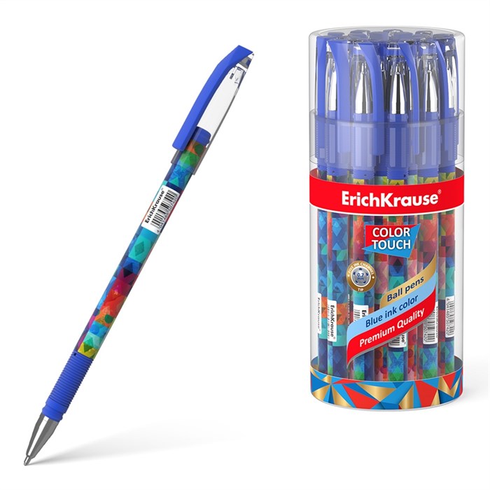Ручка шариковая ErichKrause ColorTouch Stick Patchwork 0.7, цвет чернил синий (в тубусе по 24 шт.) - фото 460149