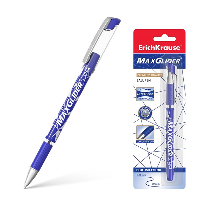 Ручка шариковая ErichKrause MaxGlider® Stick&Grip 0.7, Ultra Glide Technology, цвет  чернил синий (в блистере по 1 шт.) - фото 460206